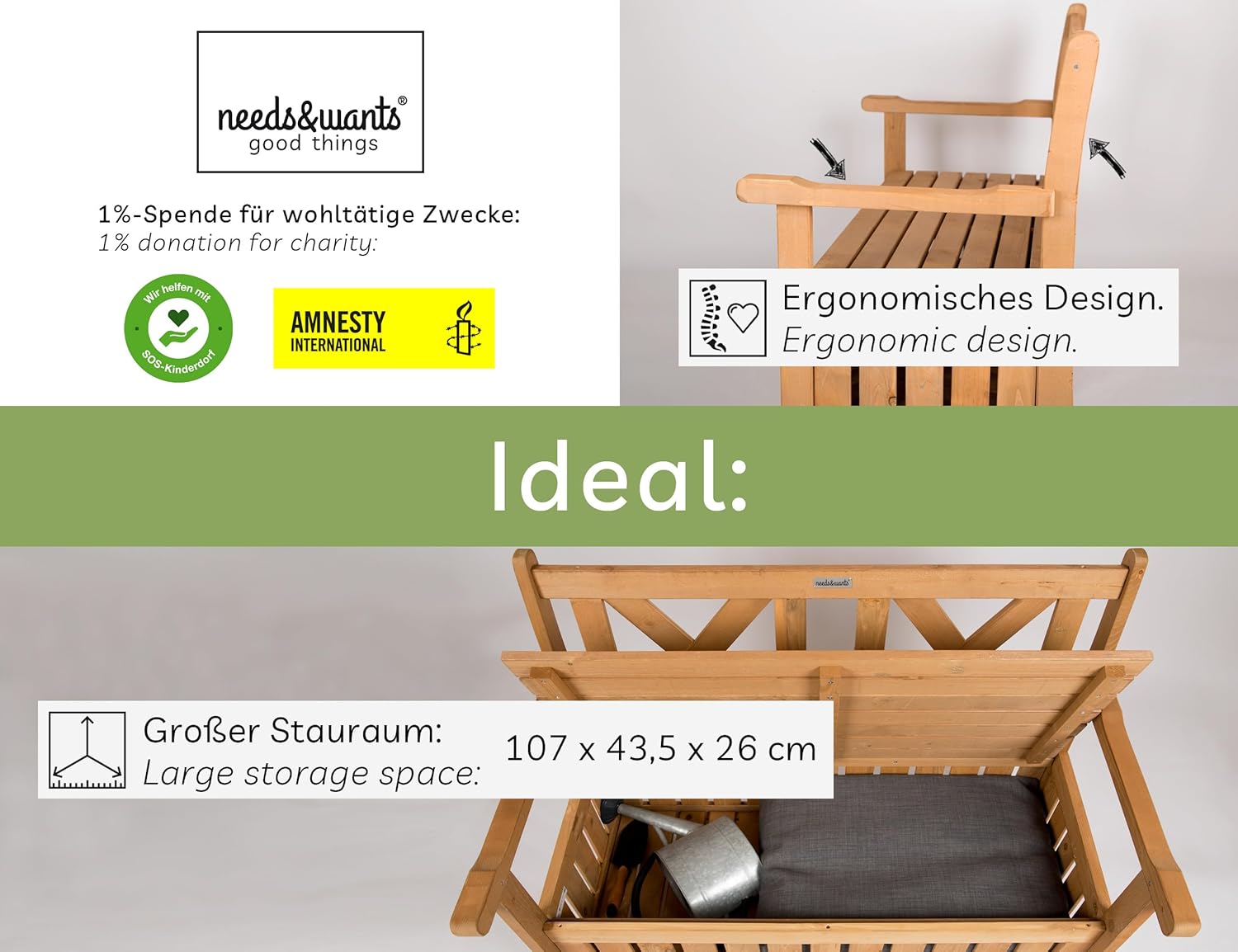 needs&wants für Dich NEU Holz-Gartenbank mit Stauraum und Abdeckung (Oxford 600D) sucht neues zuhause.