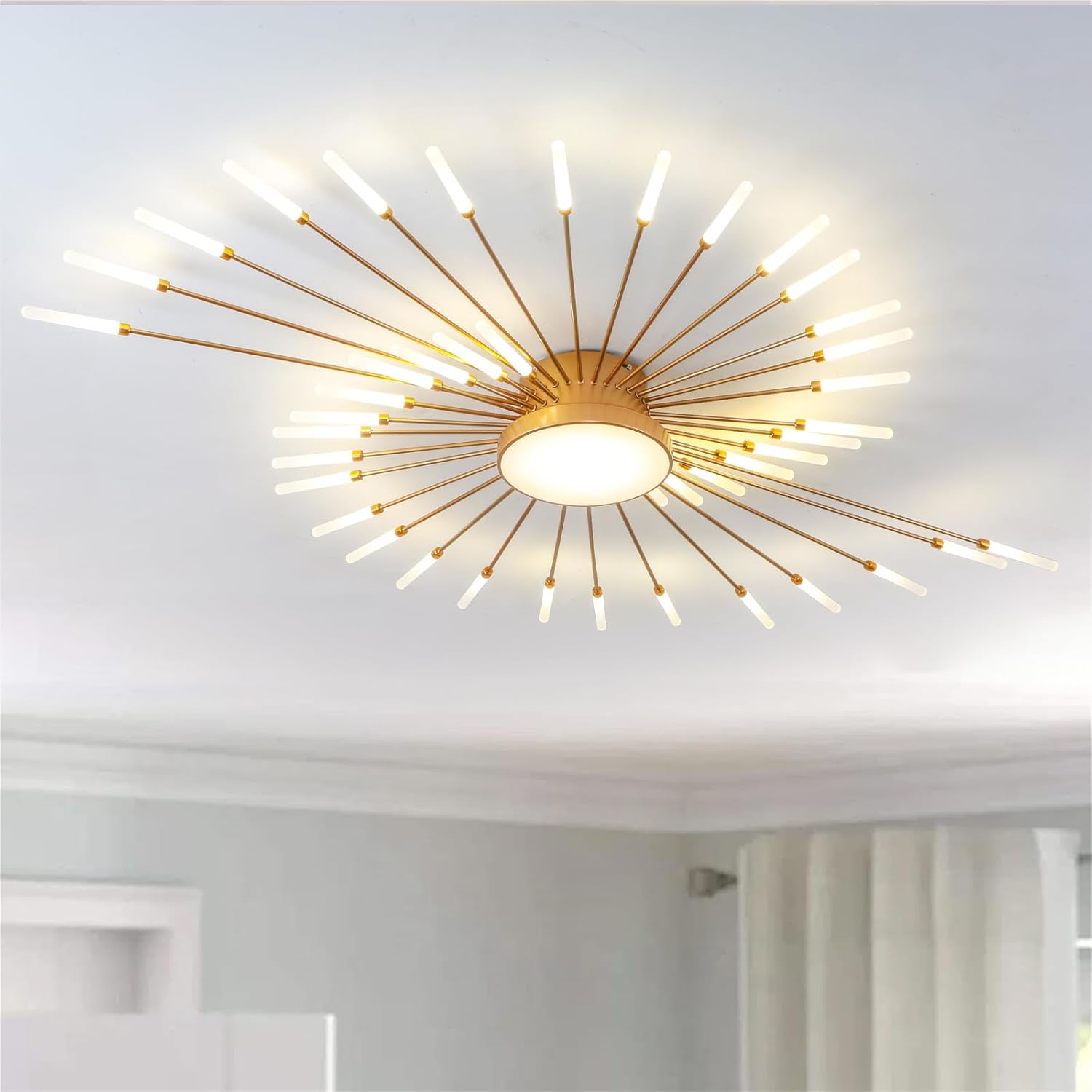 LED Deckenleuchte Wohnzimmer,Wohnzimmerlampe Moderne Minimalistische Deckenlampe Gold Innen Dekorative Deckenbeleuchtung für Wohnzimmer,Schlafzimmer und Büro(42+1 Köpfe, Gold)