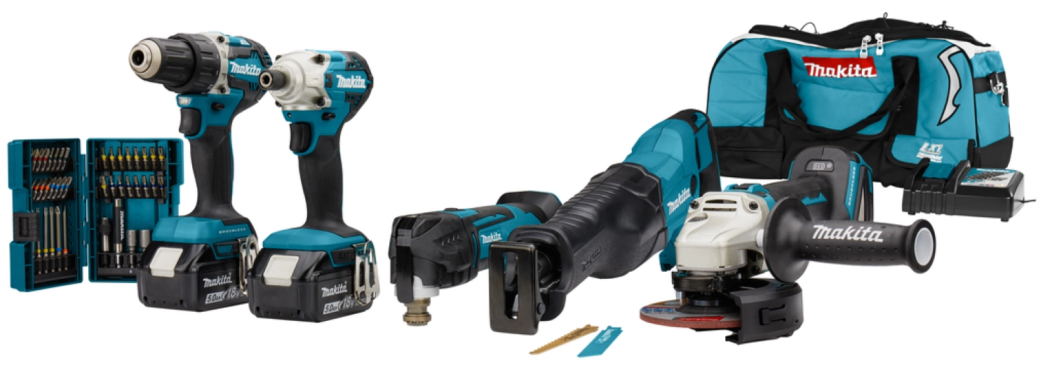 Makita DLX5068TX1 LXT 18V Li-Ion accu combiset incl. accessoires (2x 5,0 Ah accu) in tas