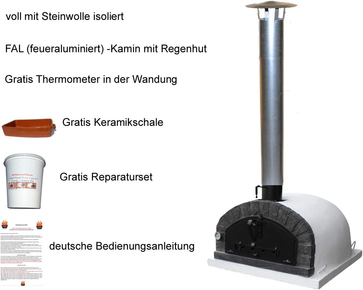 Traditioneller Holzbackofen Brazza 120 inklusive Kaminrohr und Regenhut
