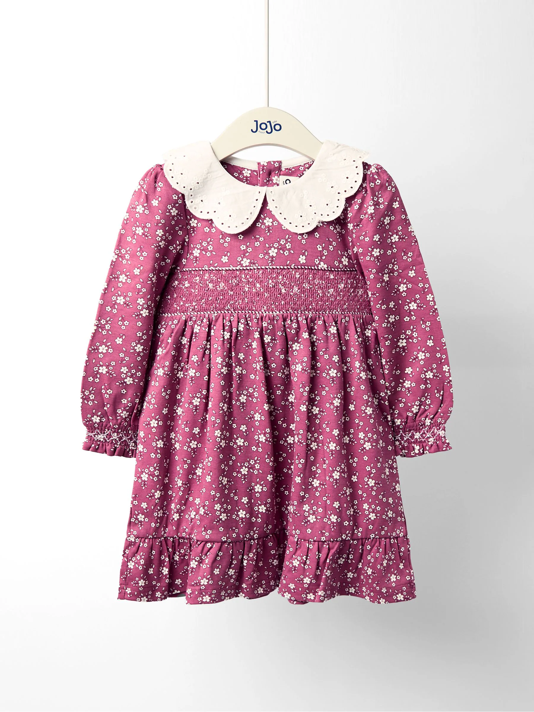 Oudroze met bloemenprint - JoJo Maman Bébé Smocked Jersey Dress with Broderie Collar