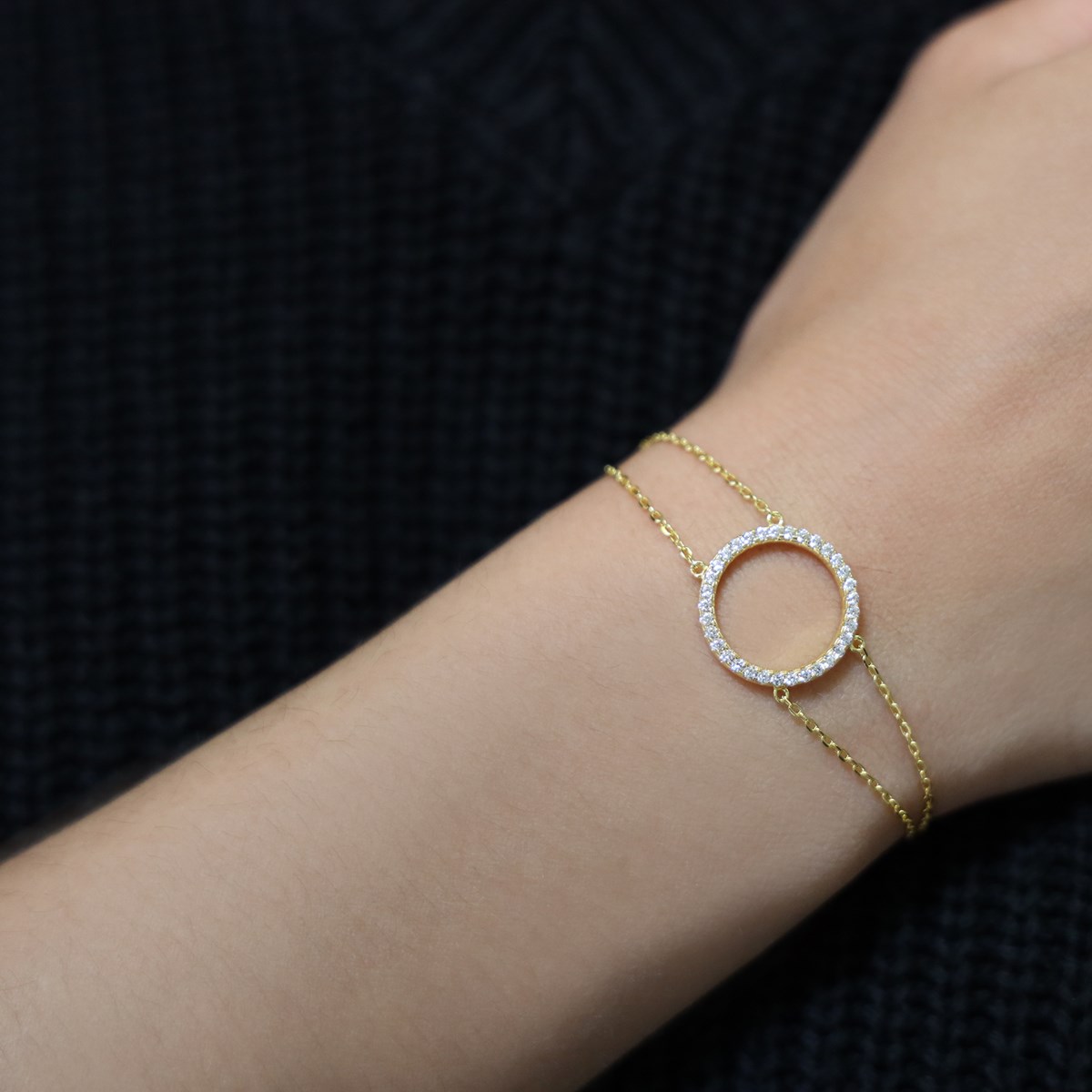 Bracelet Argent Doré Cercle De Vie Serti