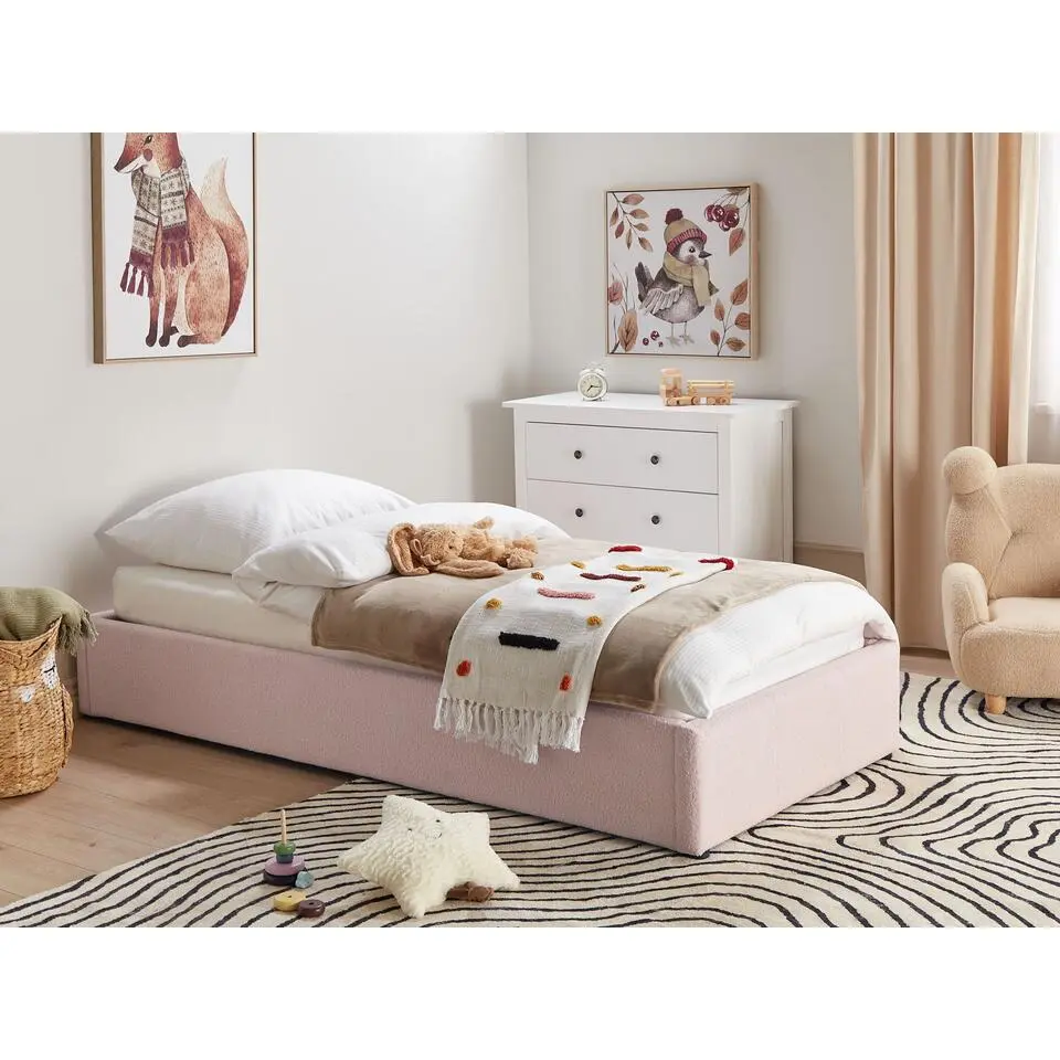 DINAN - Eenpersoonsbed - Roze - 90 x 200 cm - Bouclé