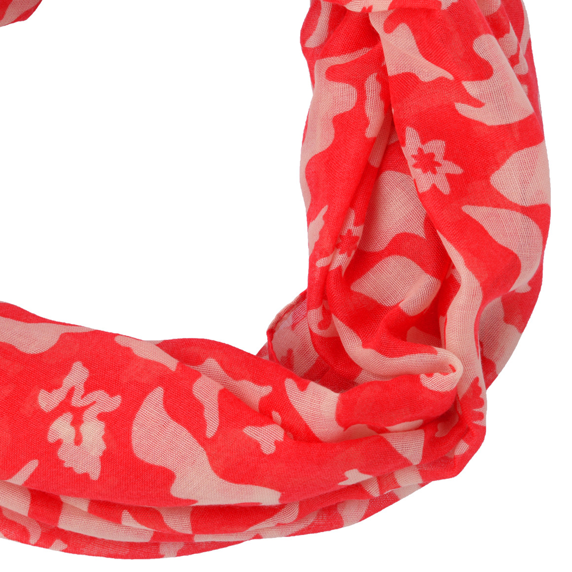 Gina Benotti Damen Rundschal mit floralem Muster rot / weiss