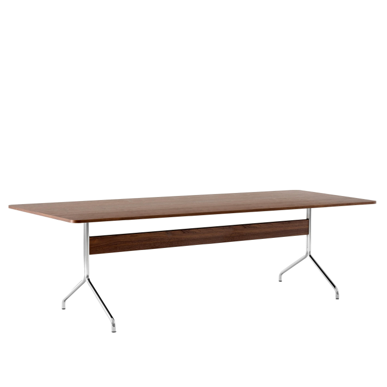 &tradition Pavilion AV24 tafel 250x110 chrome onderstel, gelakt walnoot