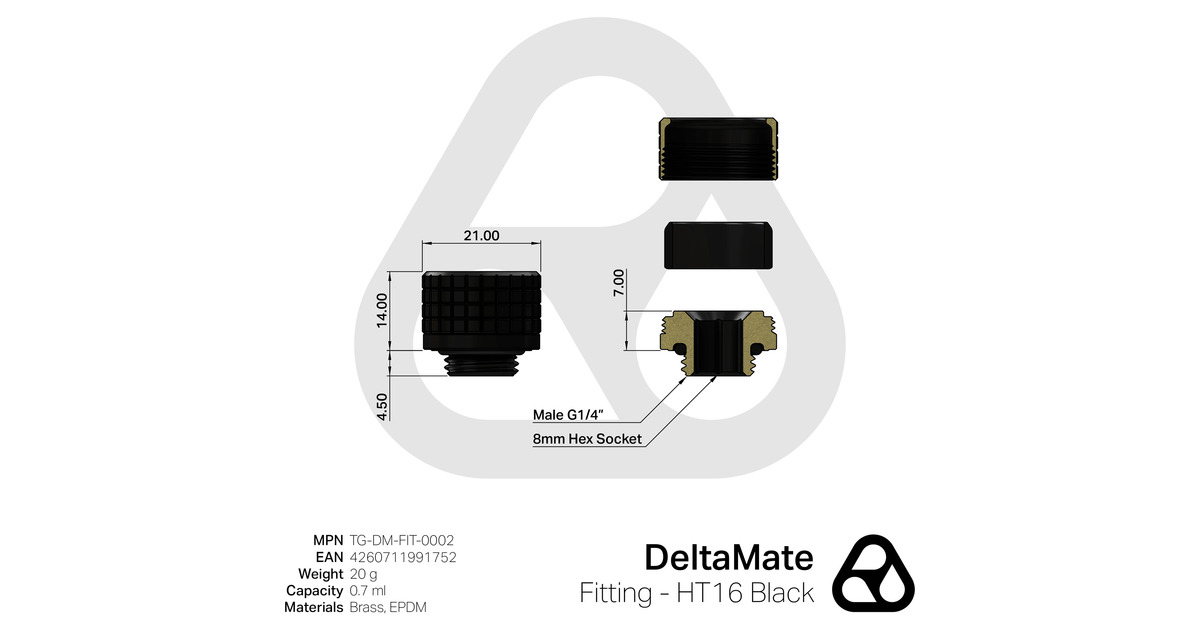 Thermal GrizzlyDeltaMate Fitting HT16 verbinding  (Zwart)