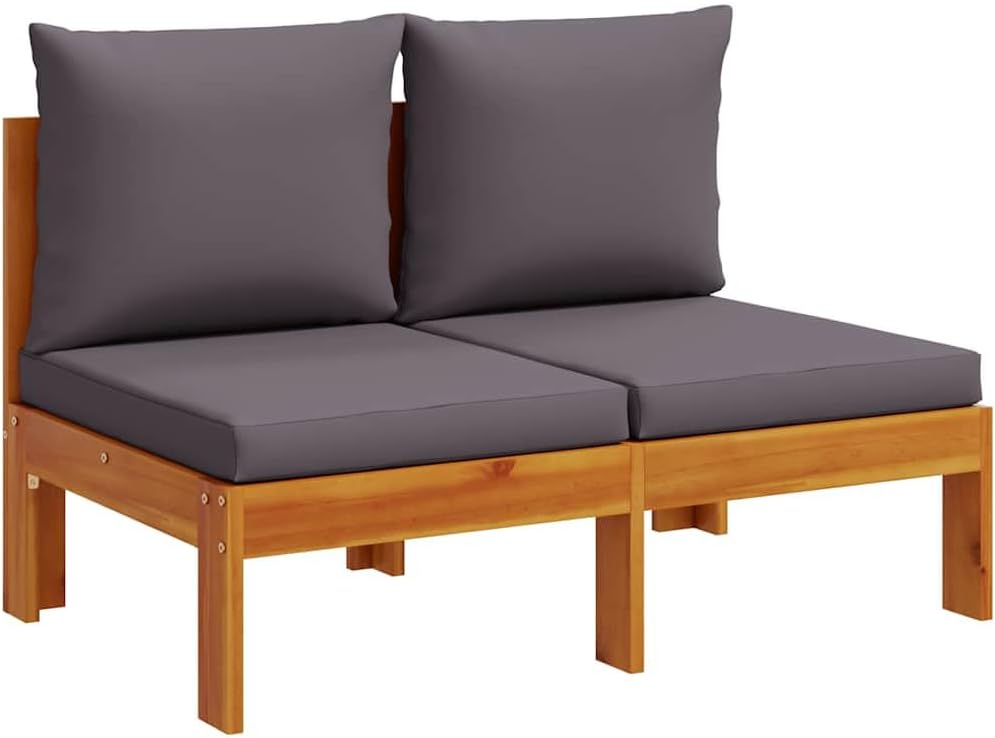 vidaXL Gartensofa ohne Armlehne 2-Sitzer, Gartensessel mit Kissen, Modular Loungesofa für Garten Terrasse, Sofa Garnitur Gartenmöbel, Massivholz Akazie