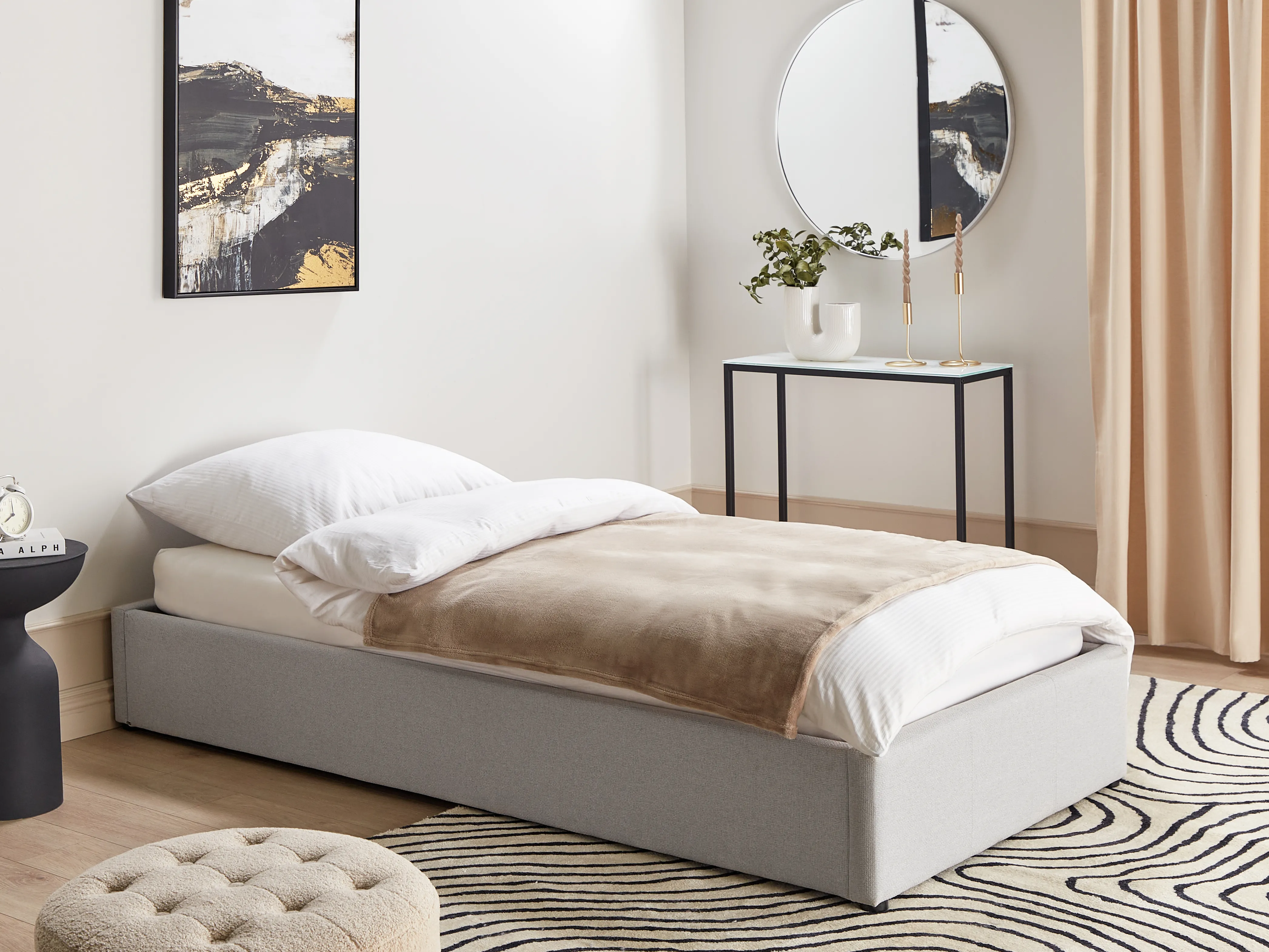Opbergbed zonder hoofdbord Stof DINAN 90 x 200 cm Lichtgrijs