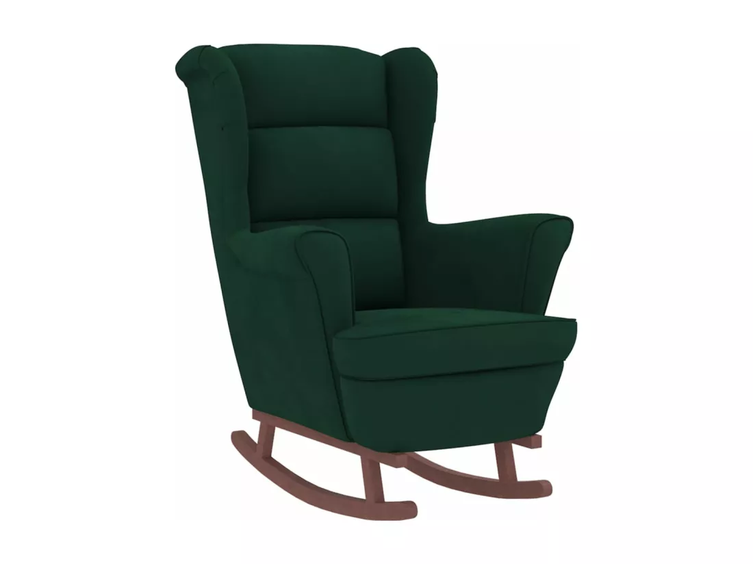 Chaise à bascule avec pieds en bois et tabouret Vert foncé