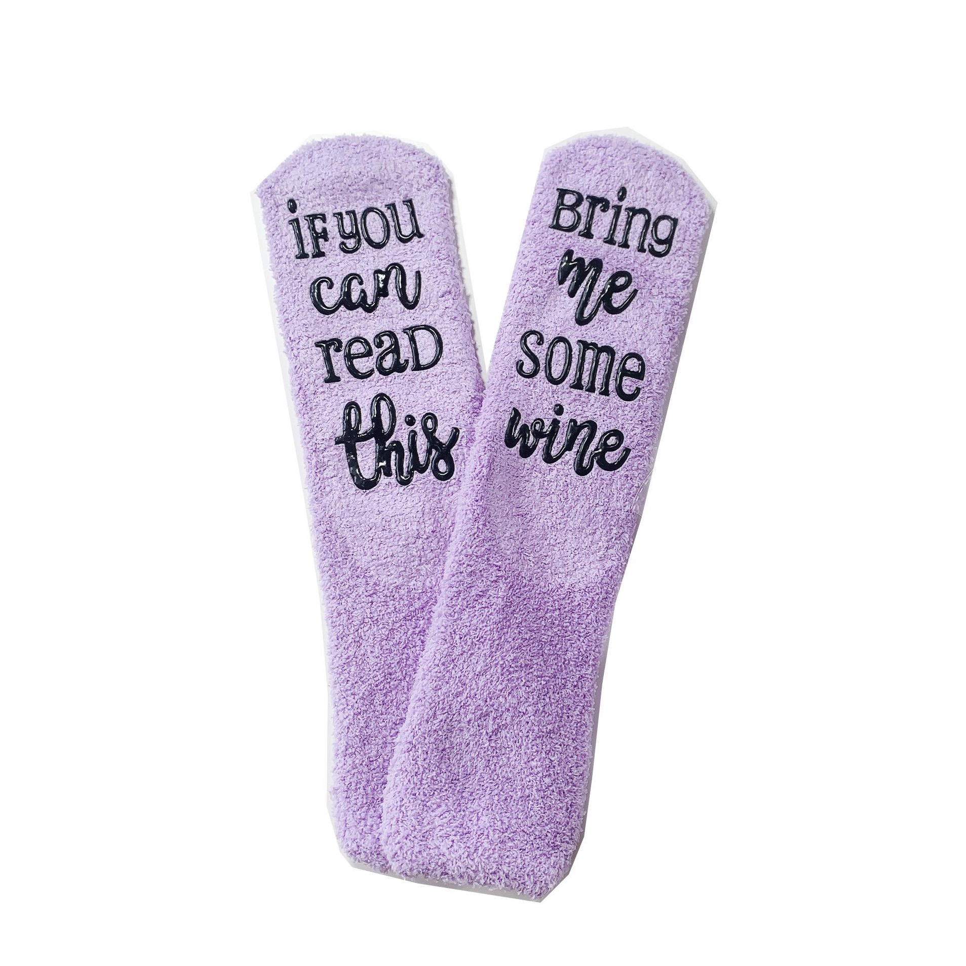 (1 Paar) Anti-Rutsch Damen Kuschel Socken Füsslinge mit Spruch Flauschige Bettsocken (One Size) - Lila