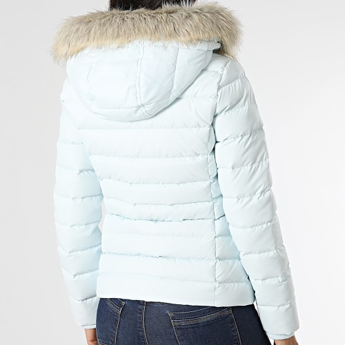 Doudoune Capuche Fourrure Femme Basic 8588 Bleu Clair