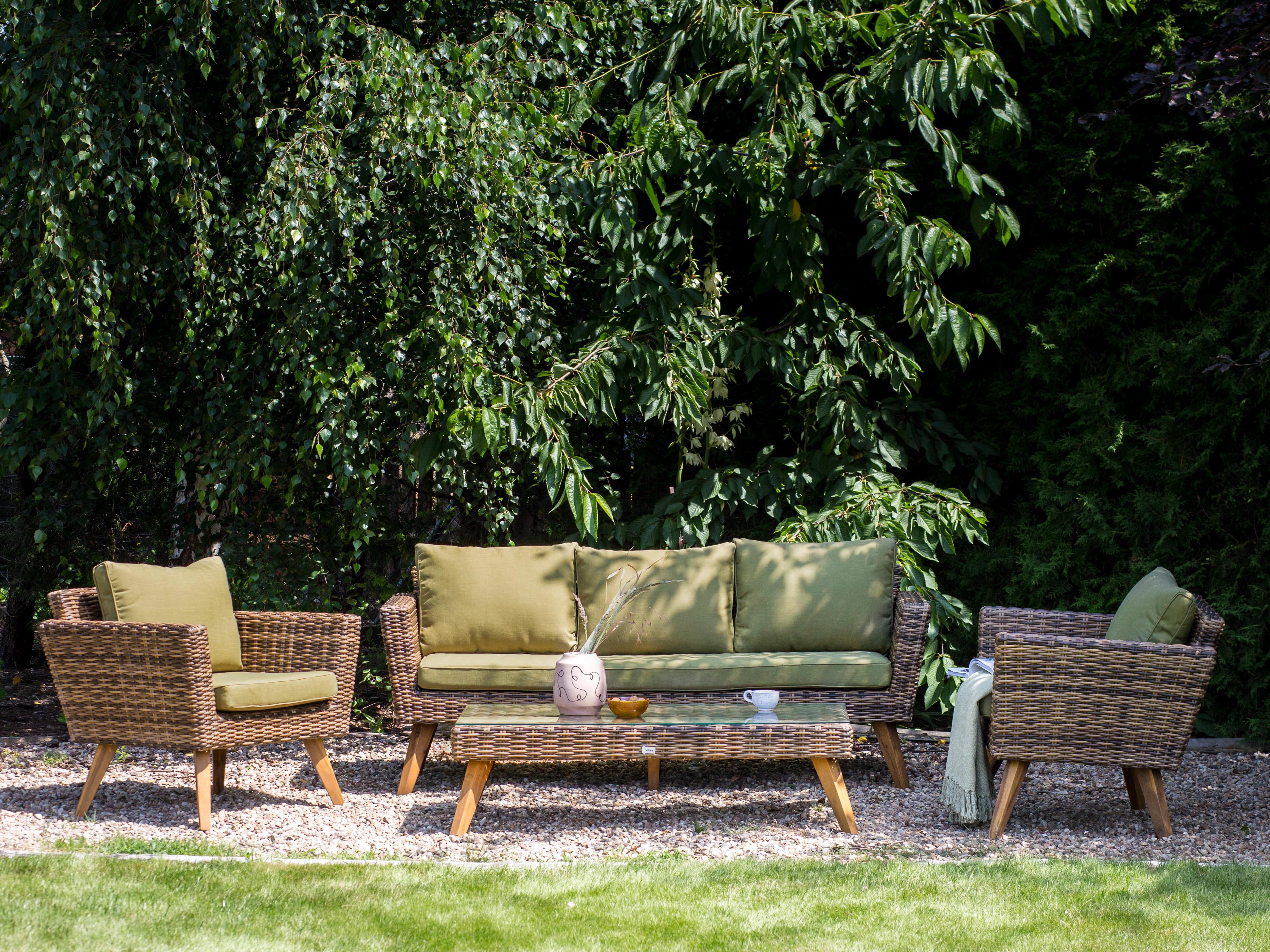 Loungeset met tafel 5-zits VITTORIA XL PE rotan Olijfgroen