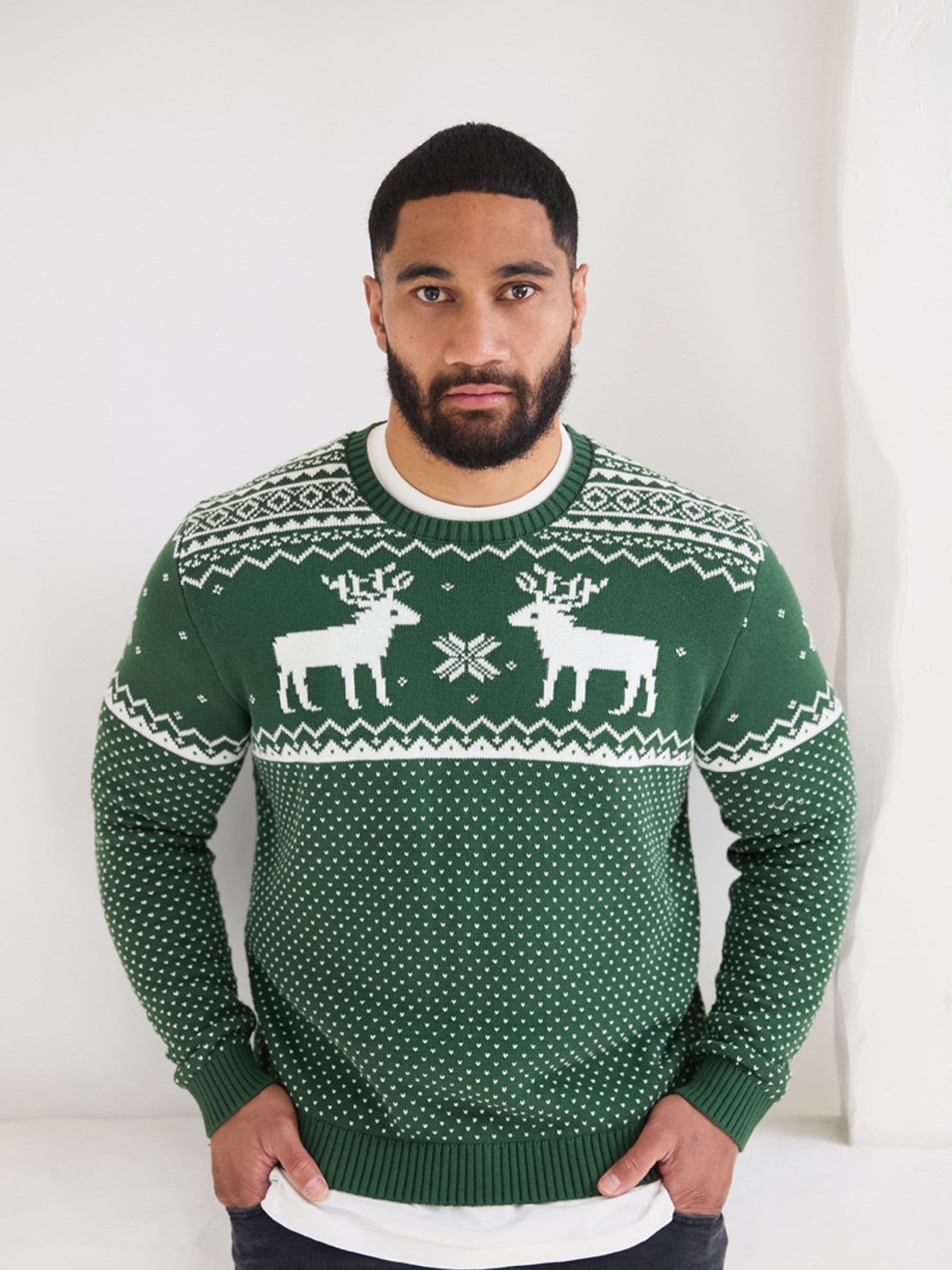 Groen - Kerstmis rendiertrui met Fairisle-patroon