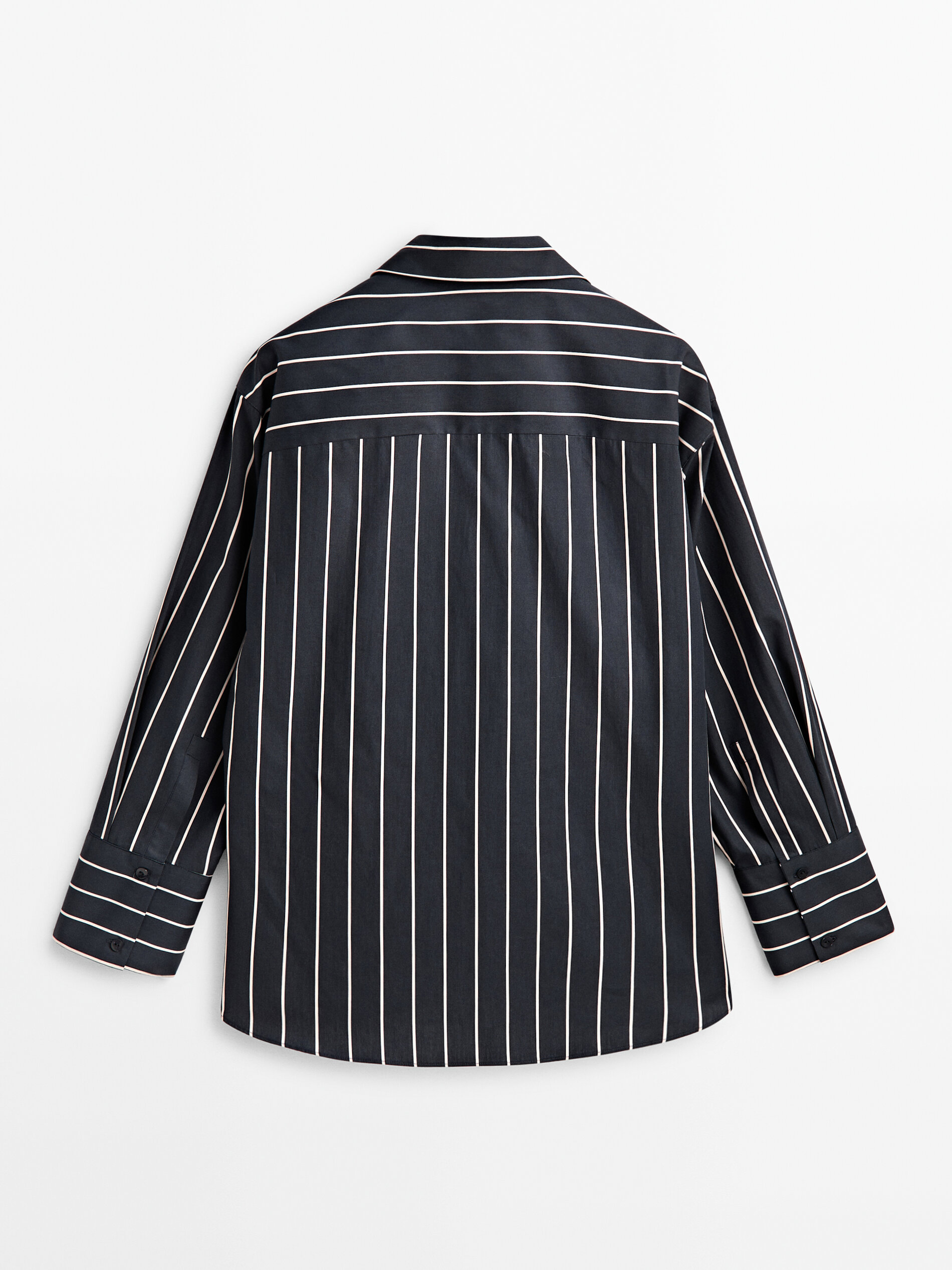 Camisa listrada azul marinho em algodão - AZUL MARINHO