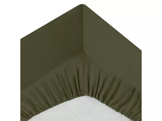 Drap housse 2 Personnes en Coton Vert Kaki 160 x 200 cm