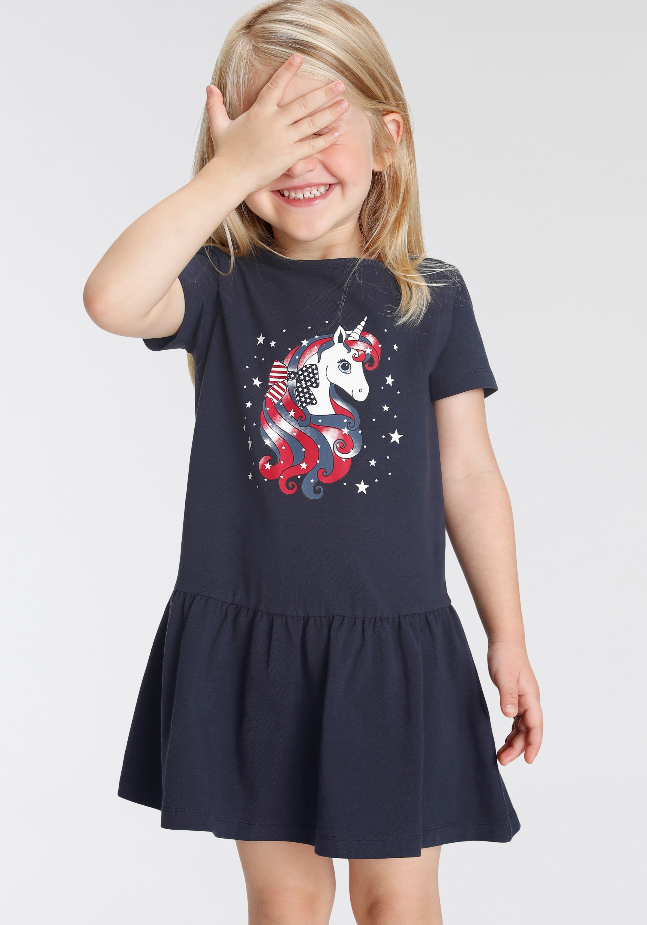 KIDSWORLD Jerseykleid »mit Einhorn« aus Baumwolle und Elasthan,  kurzärmelig