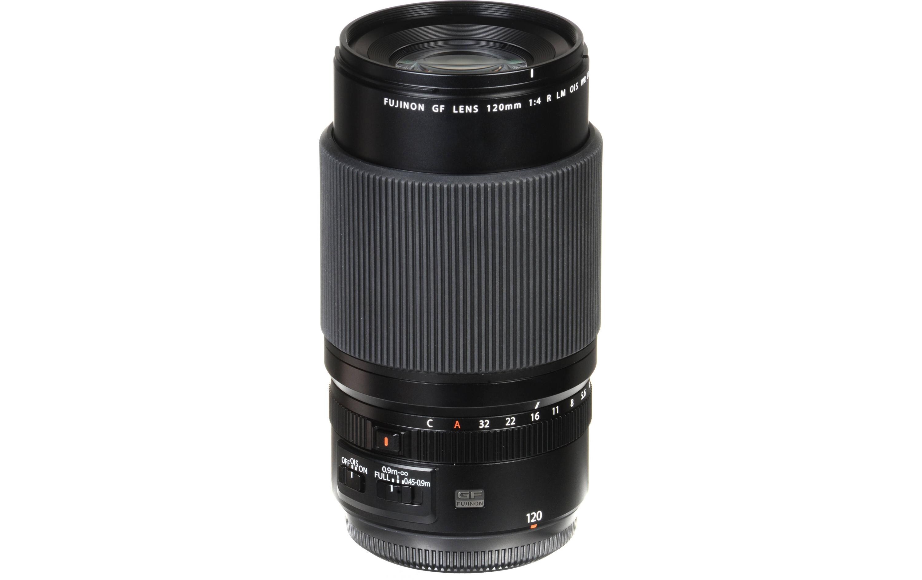 Festbrennweite FUJINON GF 120mm F/4 R LM OIS WR – G-Mount<br>Mittleres-Tele-Makro-Objektiv mit einer maximalen Vergrösserung von 0.5x