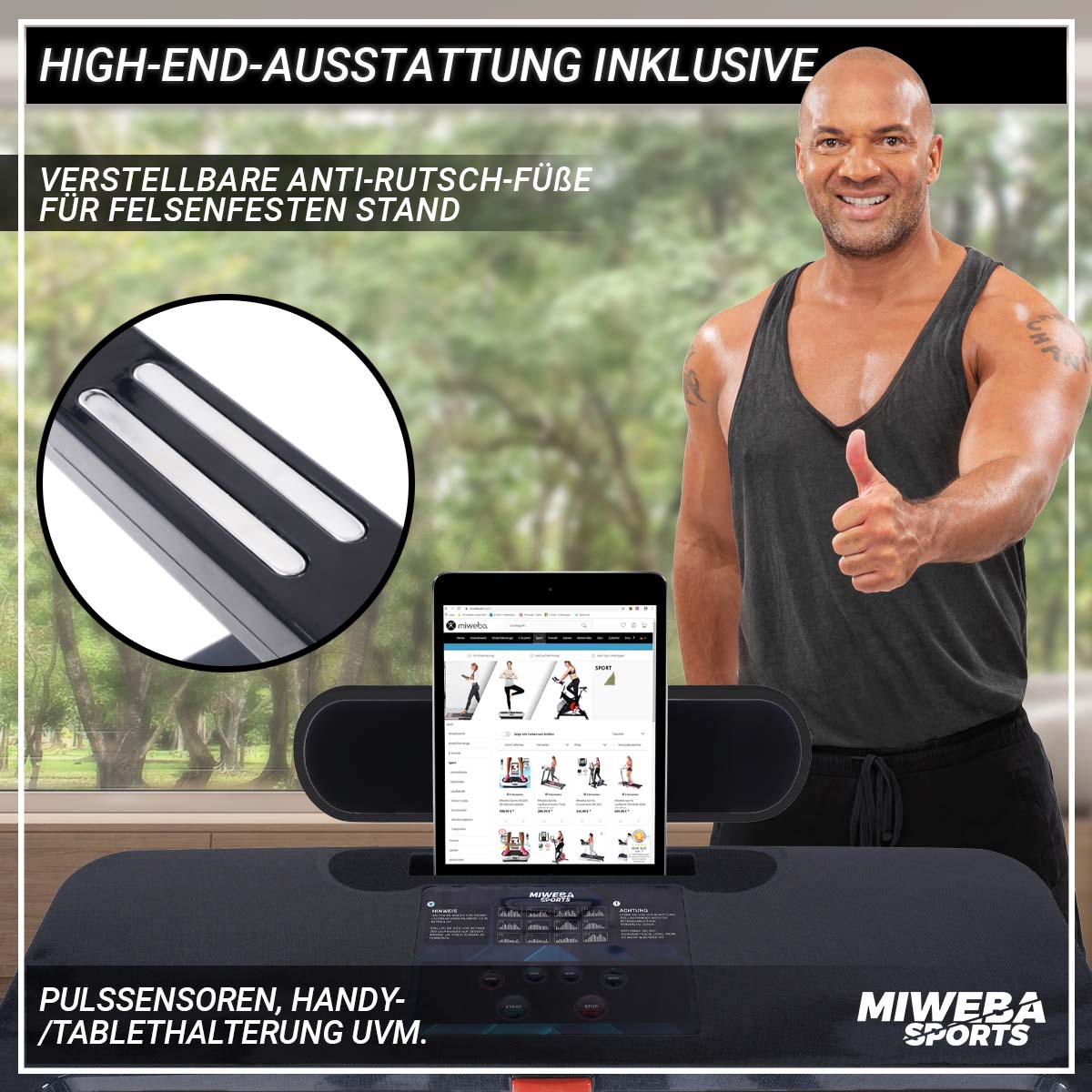 Miweba Sports Laufband Home Track HT500, klappbar, 1-14 km/h, Handy/-Tablethalter, 12 Programme (Schwarz)