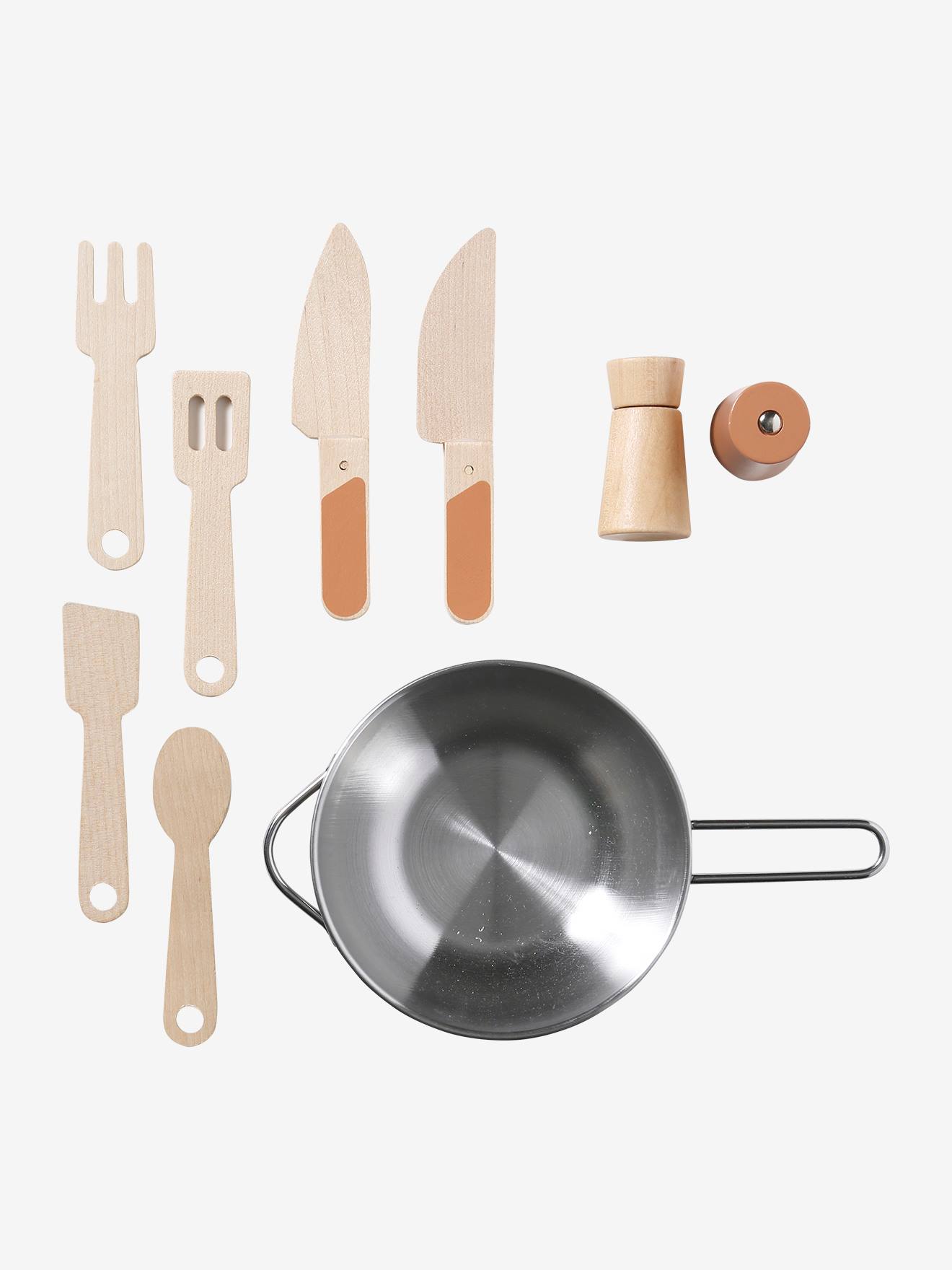 Cozinha de brinquedo de design, feita de madeira cor caramelo com certificação FSC®.