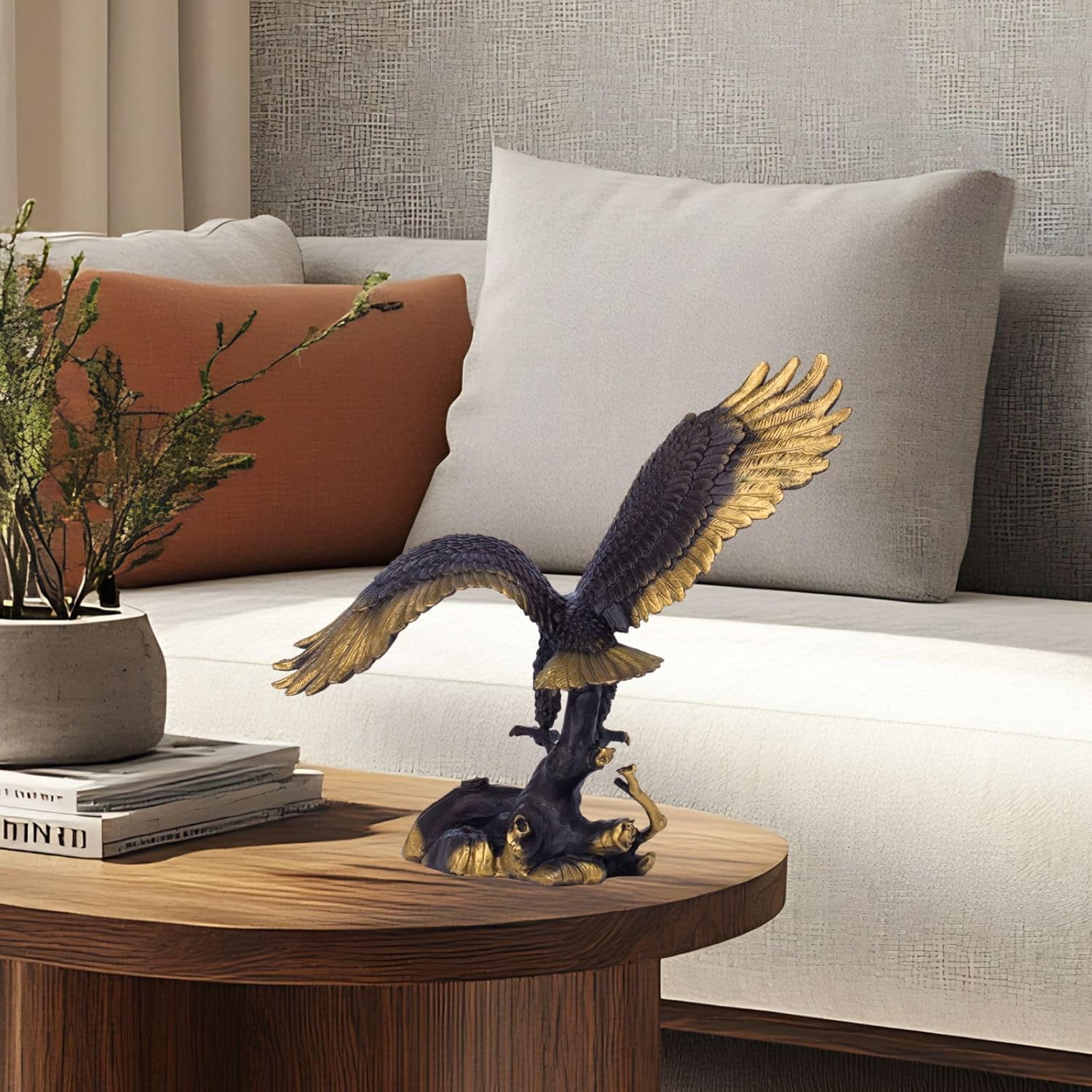Bronze Adler Skulptur – 20 cm Adler Statue in Schwarz & Gold mit ausgebreiteten Flügeln, Bronze Tierfigur für Zuhause oder Büro Dekoration, Symbol der Freiheit, Geschenk für Männer