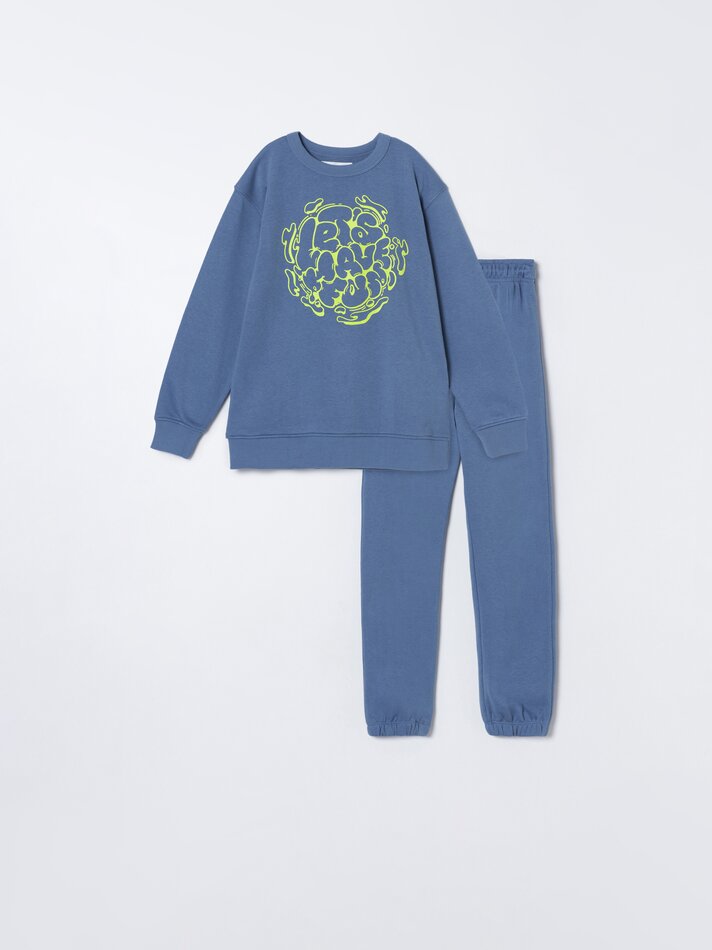 Conjunto de moletom e calça de duas peças - Azul Médio