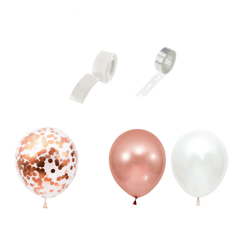 (132-tlg. Set) Party Deko Ballons Latex Luftballons mit Konfetti  - Roségold / Weiss
