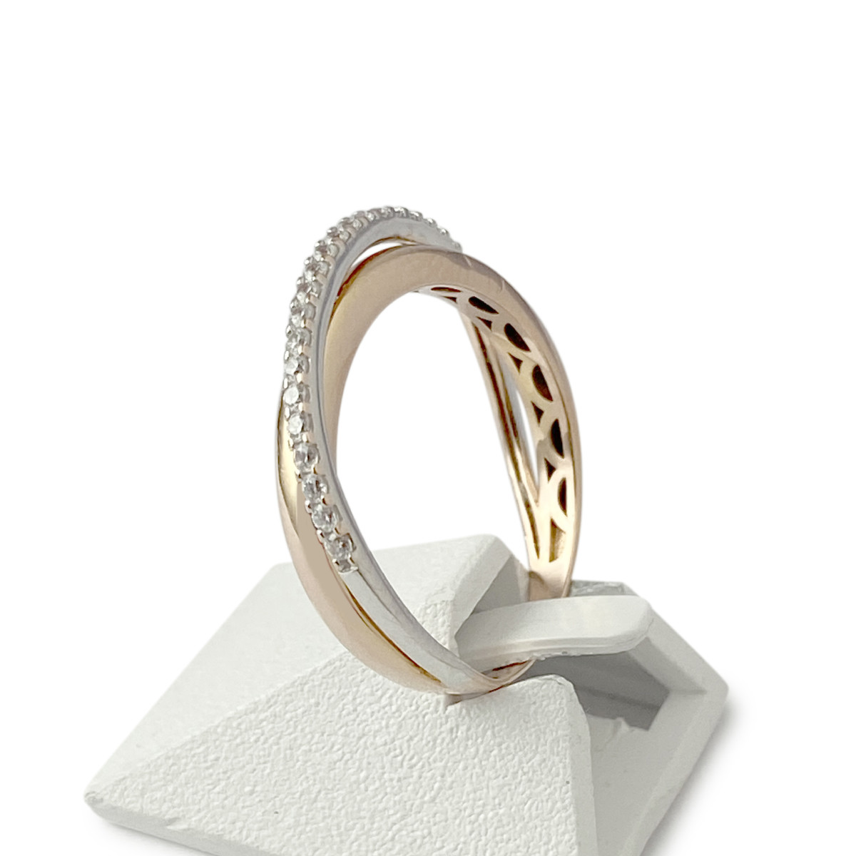 Bague d'occasion or 375 rose 2 tons zirconias