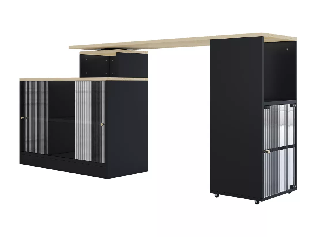 Meuble de bar pivotant et escamotable、Buffet multifonctionnel - grand espace de rangement - Noir