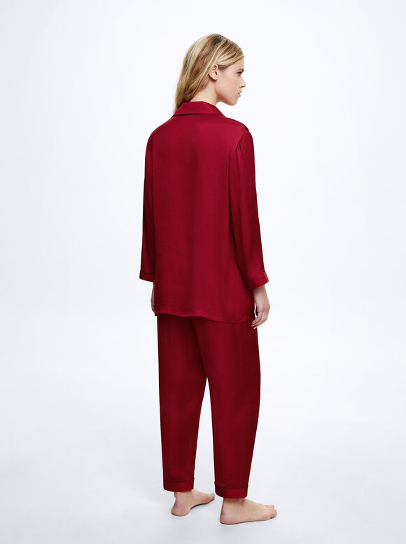 Conjunto de pijama personalizável com máscara para os olhos - Vermelho
