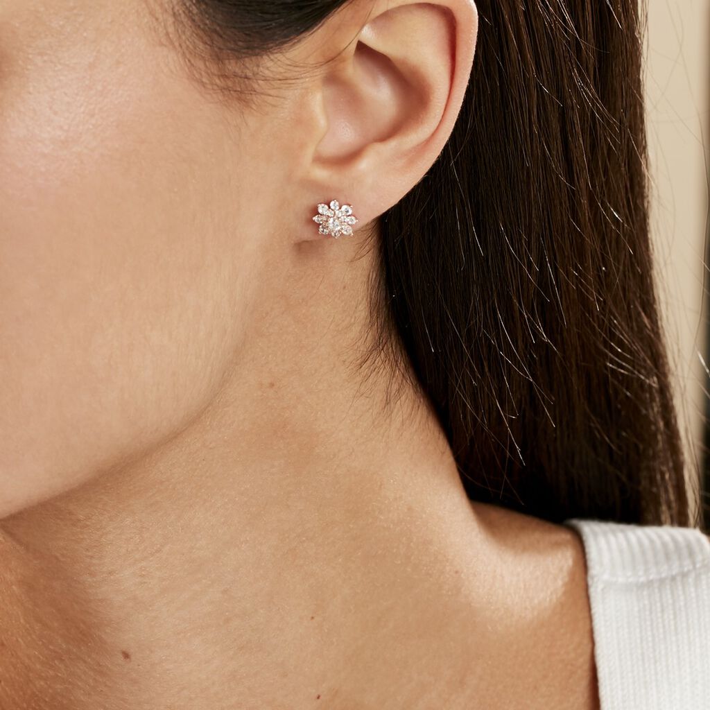 Boucles D'oreilles Puces Lorraine Argent Rose Oxyde De Zirconium