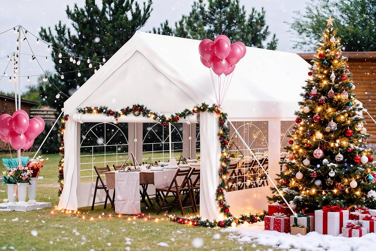 Homall Partyzelt 3x6,Metall Gestell Gartenzelt,Pavillon Wasserdicht 560g/m² PE-Plane,Zelt Stabil-18 Bodenhaken 4 Windfesten Seilen,UV-Schutz 50+Große Luxus Hochzeitszelt Gartenpavillon18m²,Weiß