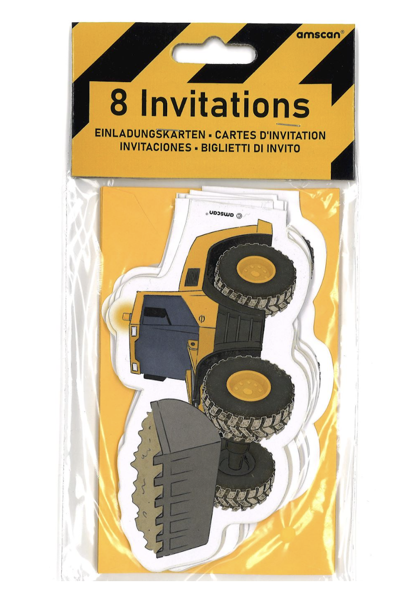 (8er Set) Kinder Party Einladungs Karte Postkarte inkl. Brief Umschläge (41733) - Baustelle