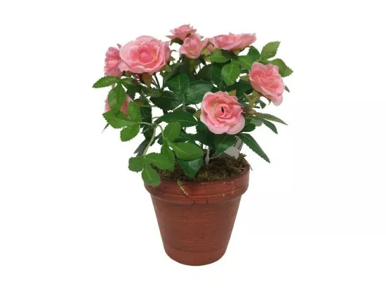 Rosier plante fleur artificielle extérieur cimetière tissu rose 23 cm