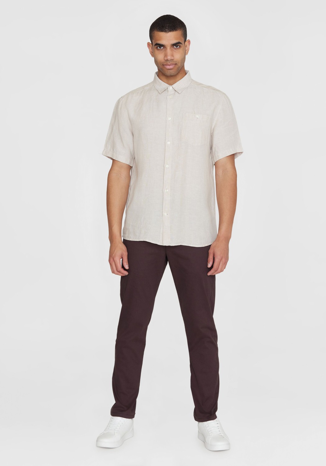 Knowledge Cotton Apparel Leinenhemd Regular Linen SS Yarndyed - Light Feather Gray