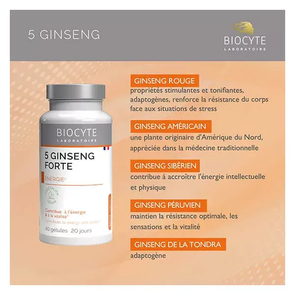 Biocyte 5 Ginseng Forte Energia e Vitalidade 40 Cápsulas