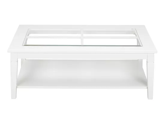 Table basse GUERANDE - Plateau en verre trempé - Pin blanc