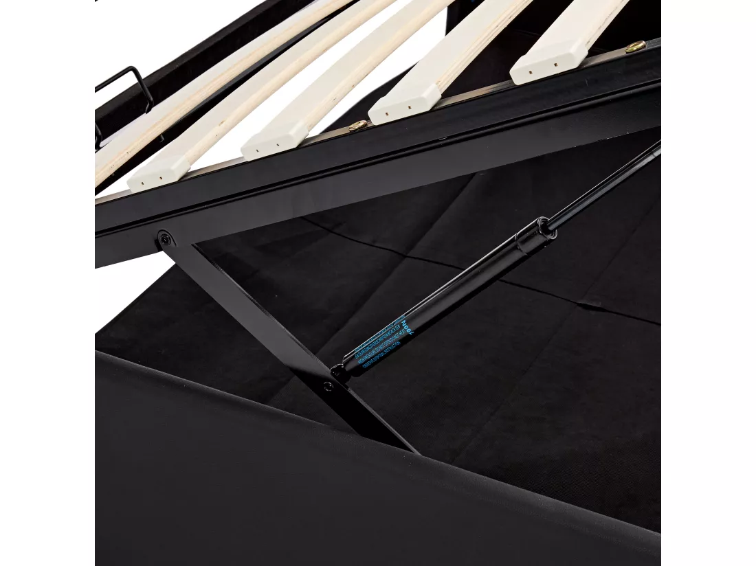 Lit coffre 160x200 cm en similicuir avec LED - avec ports de recharge (filaire & sans fil) - Noir