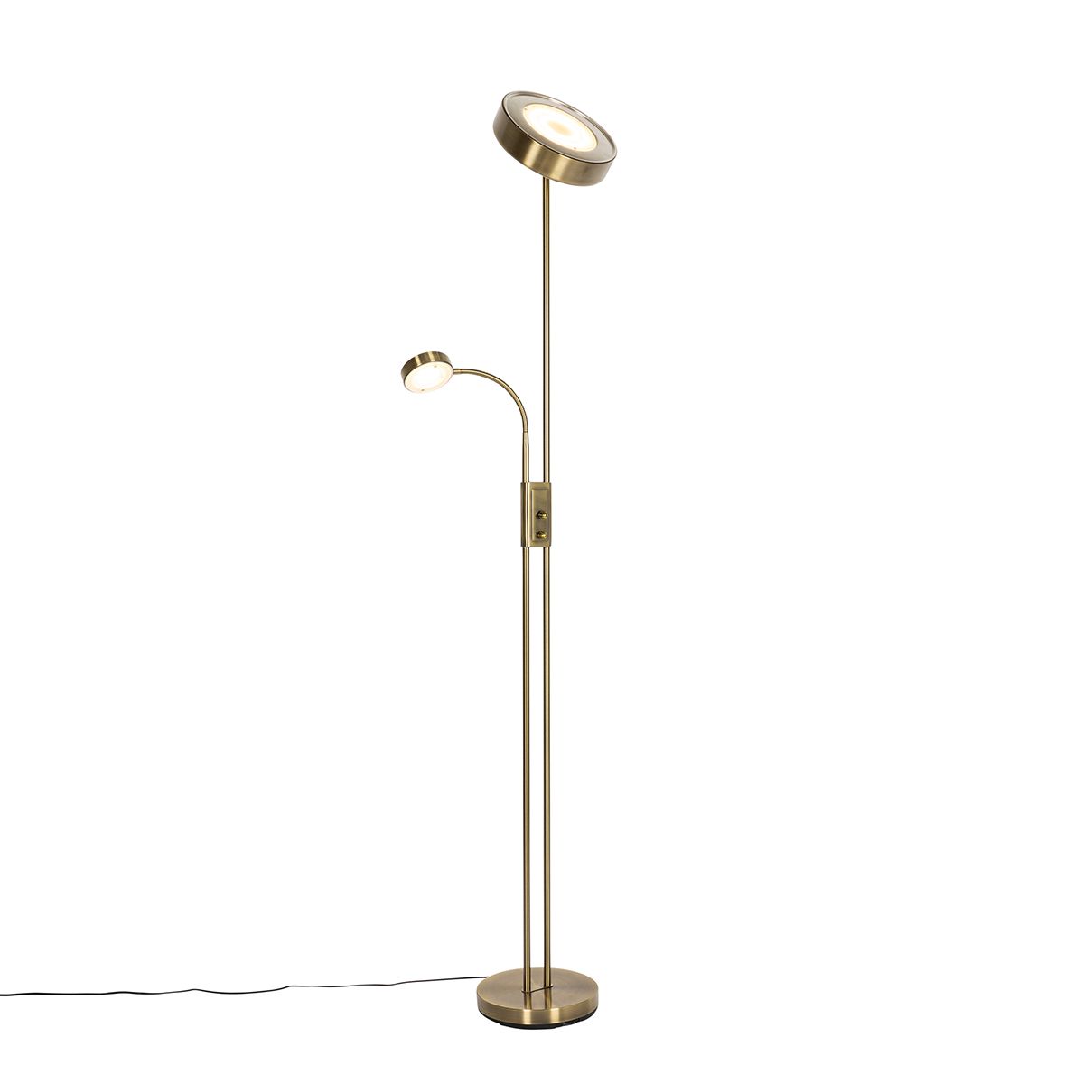 Vloerlamp brons incl. LED en dimmer met leeslamp - Kelso