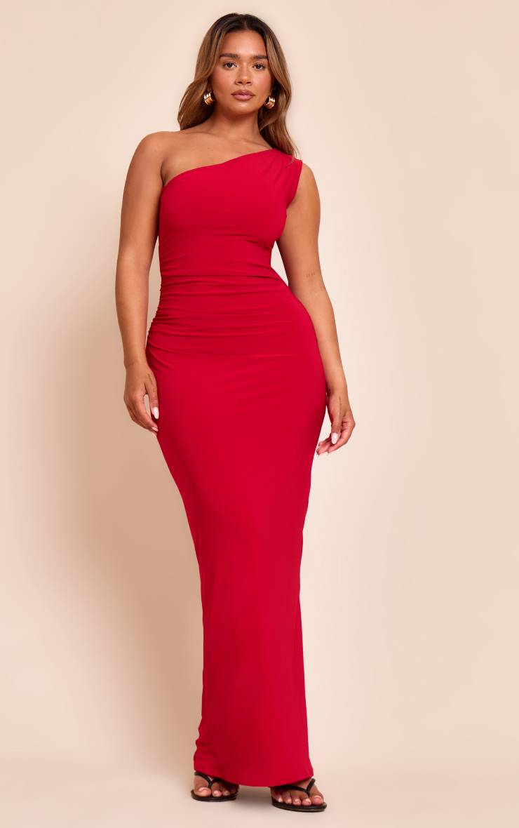 Rouge Robe Maxi Asymétrique Froncée Sur Le Côté Shape