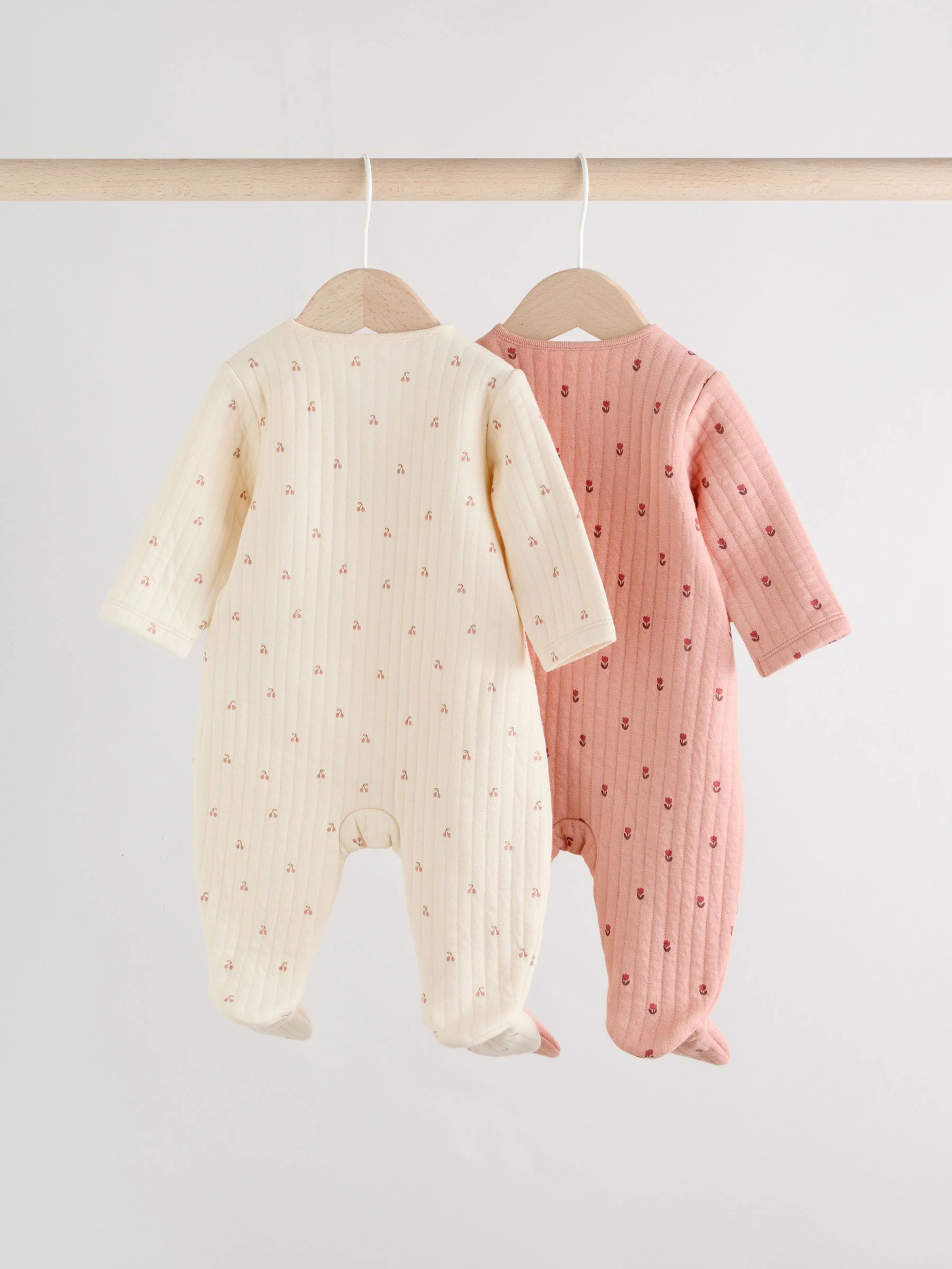 Roze/crème - Quilted Baby Sleepsuits 2 Pack