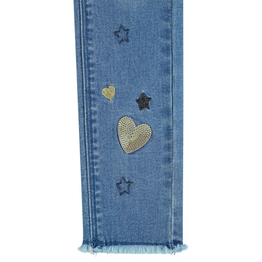 Jean skinny avec coeurs en sequins pour fille - Bleu moyen