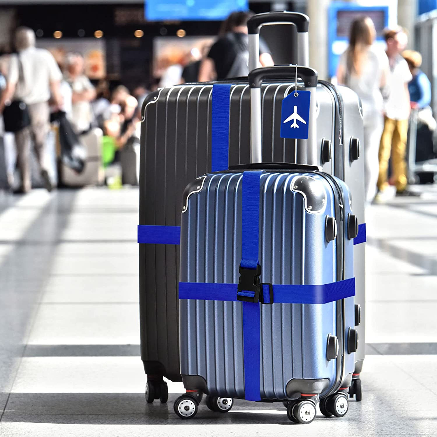 (2-tlg. Set) Kofferanhänger Luggage Tag mit Adressschild   Gepäckgurt - Blau