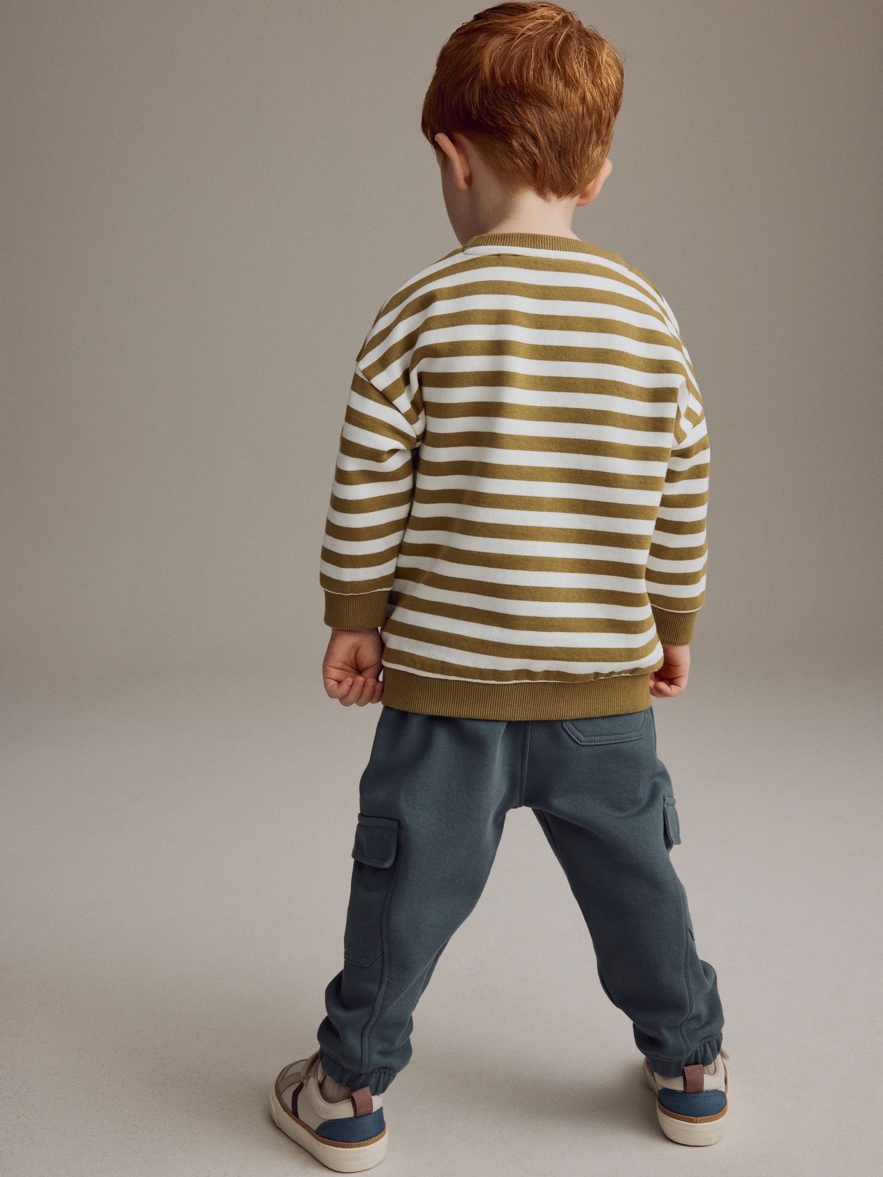 Groen/ecru gestreept - Set met sweatshirt en utility-joggingbroek (3mnd -7jr)