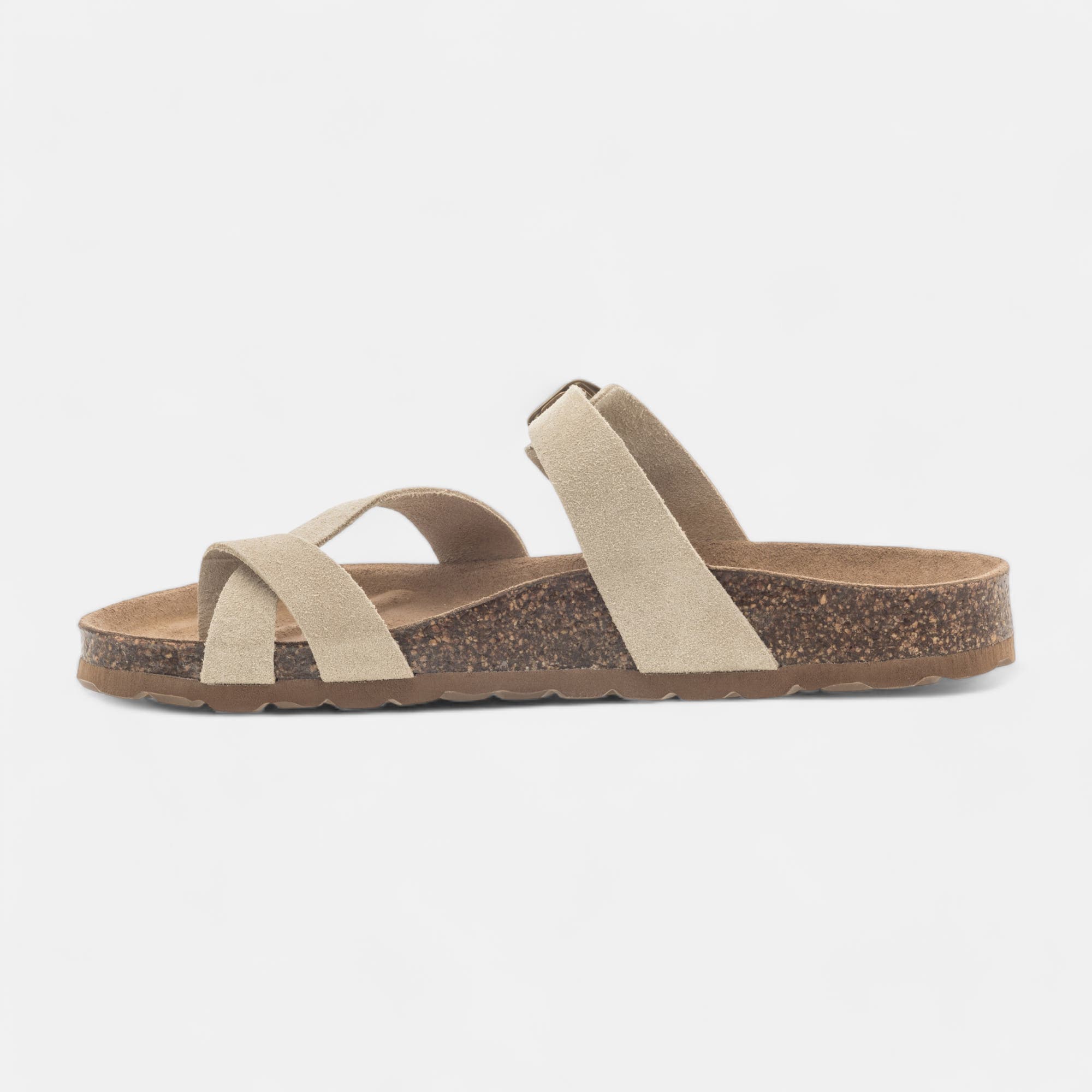 Mules semelle liège Femme en cuir beige