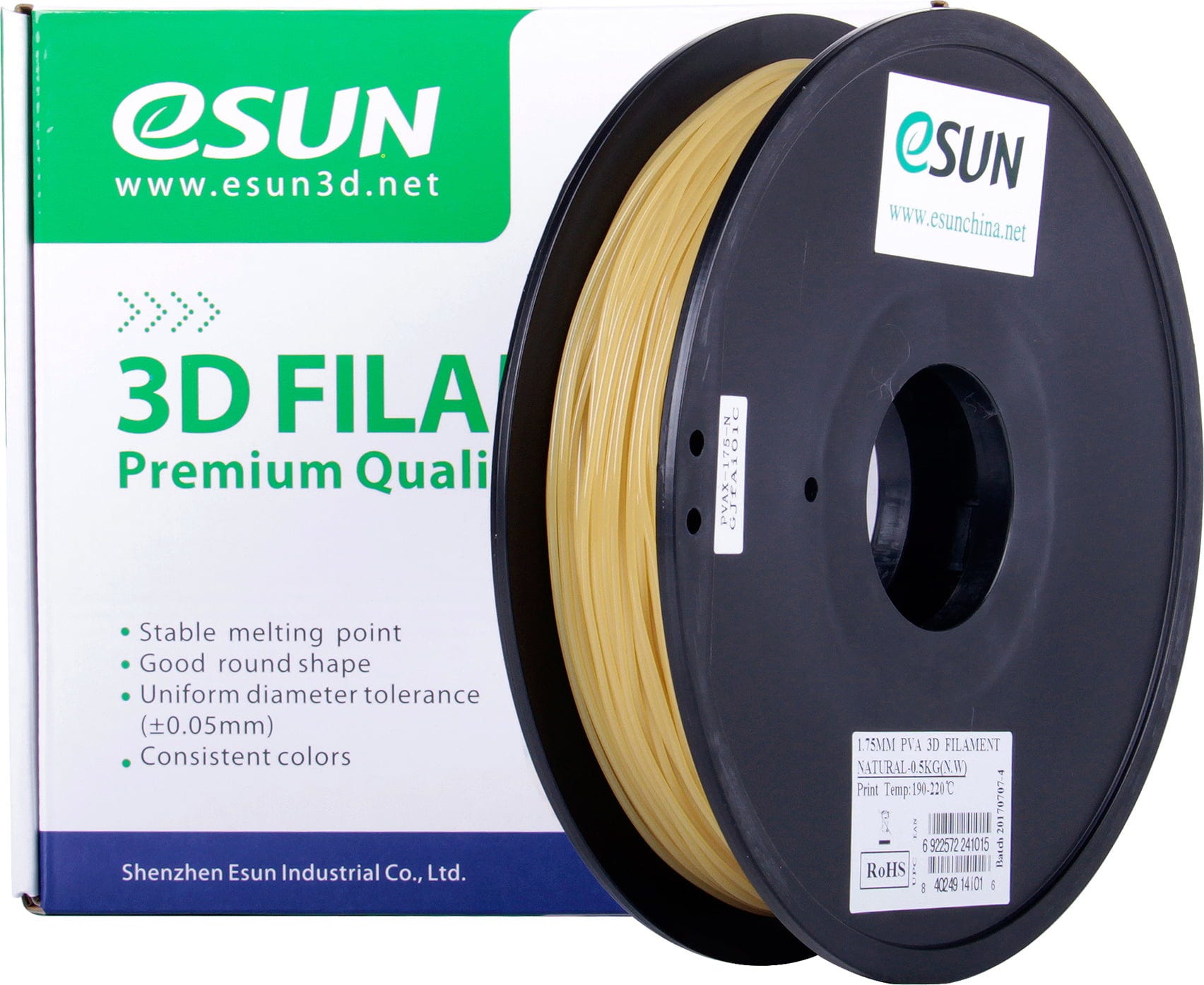 eSUN  PVA Yellow, 1,75 mm / 500 g    Wasserlösliches PVA-Filament für Support-Strukturen