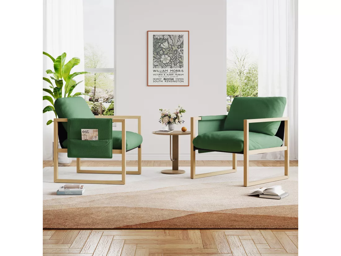 Fauteuil relax - Fauteuil scandinave - Fauteuil rembourré en tissu sherpa - ergonomique - Bois Massif - Vert - 79x68x83CM