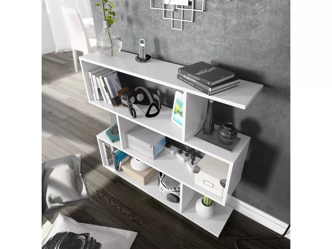 Étagère Bibliothèque Bolonia Couleur Blanche 6 emplacements, pour Salle à Manger ou Bureau