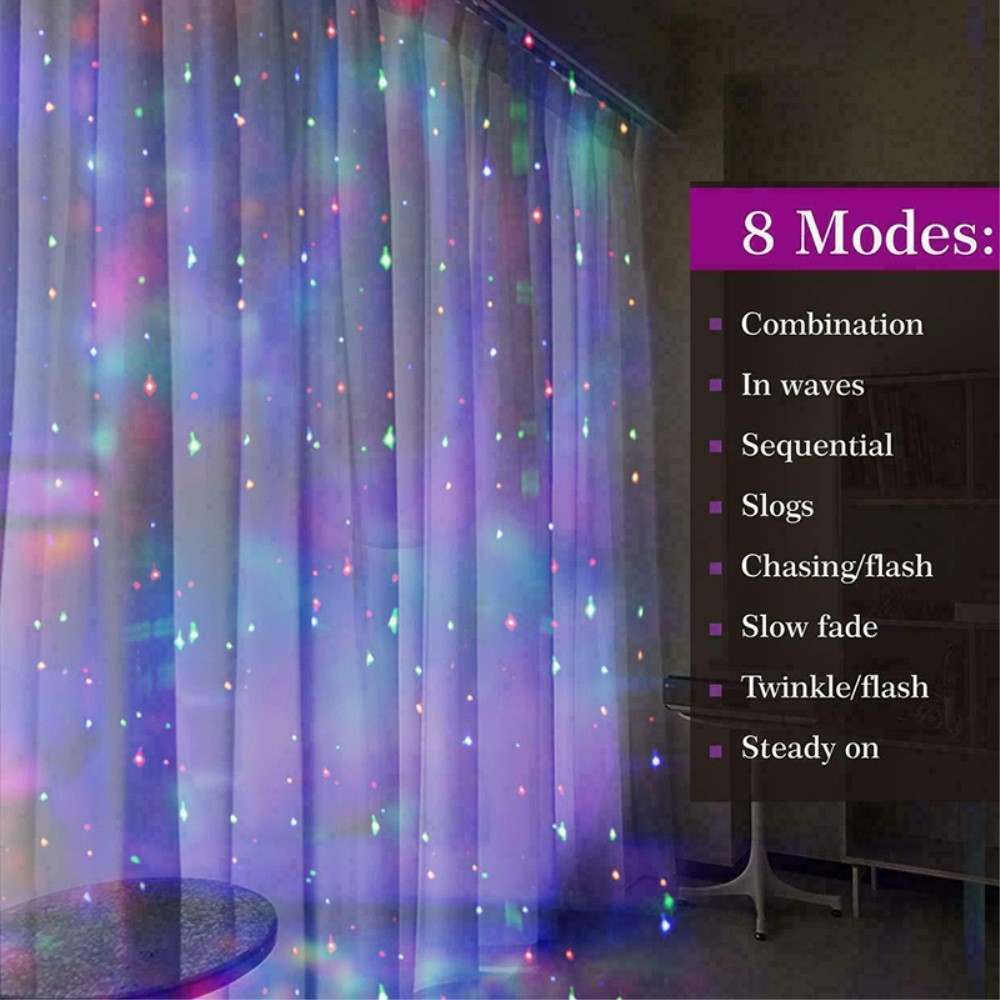 (3x2m) 200 LED's Deko USB Draht Lichterkette Vorhang Beleuchtung 8 Modi   Fernbedienung - Kaltweiss