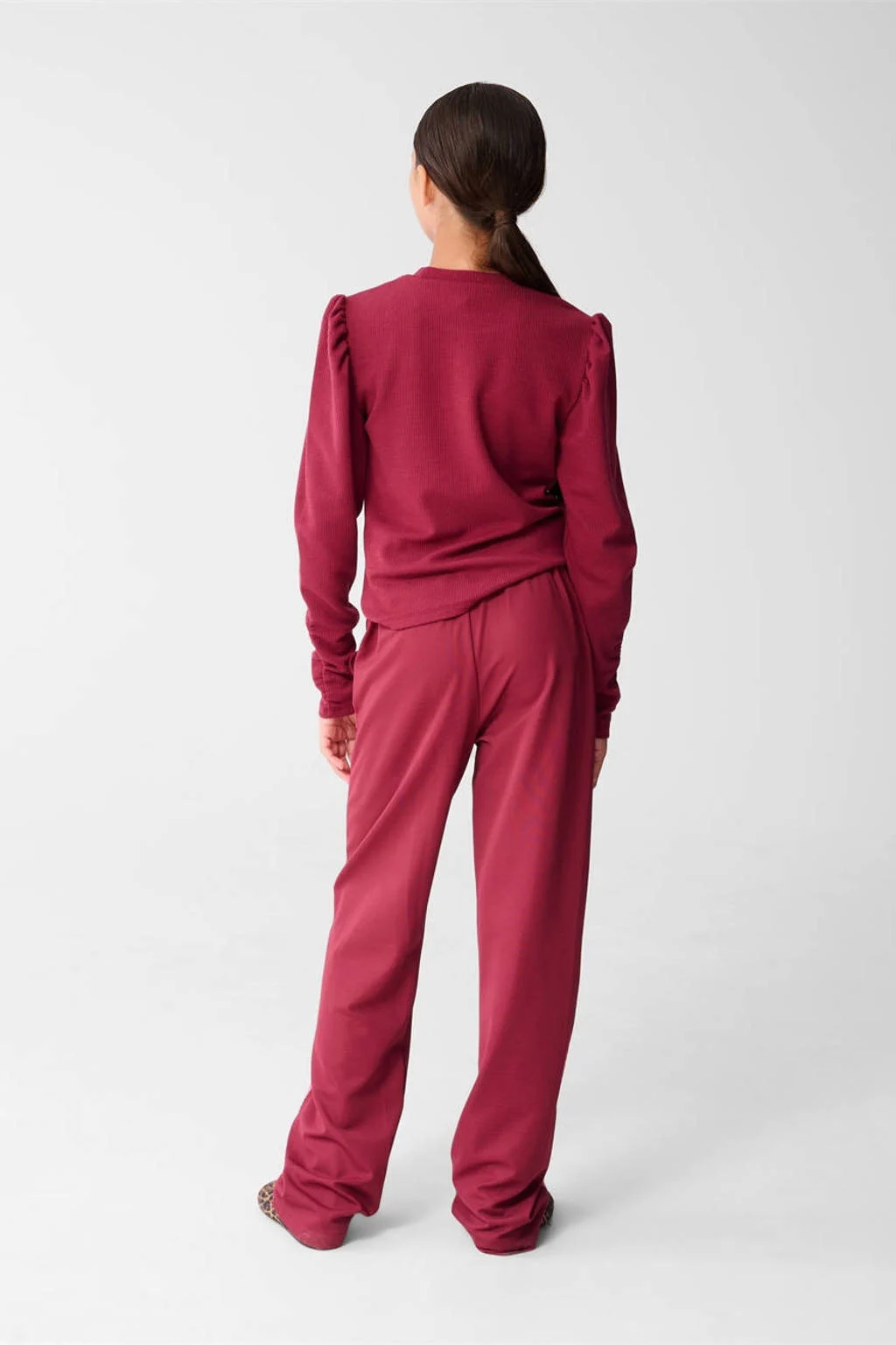 Shoeby wide leg casual broek donkerrood
