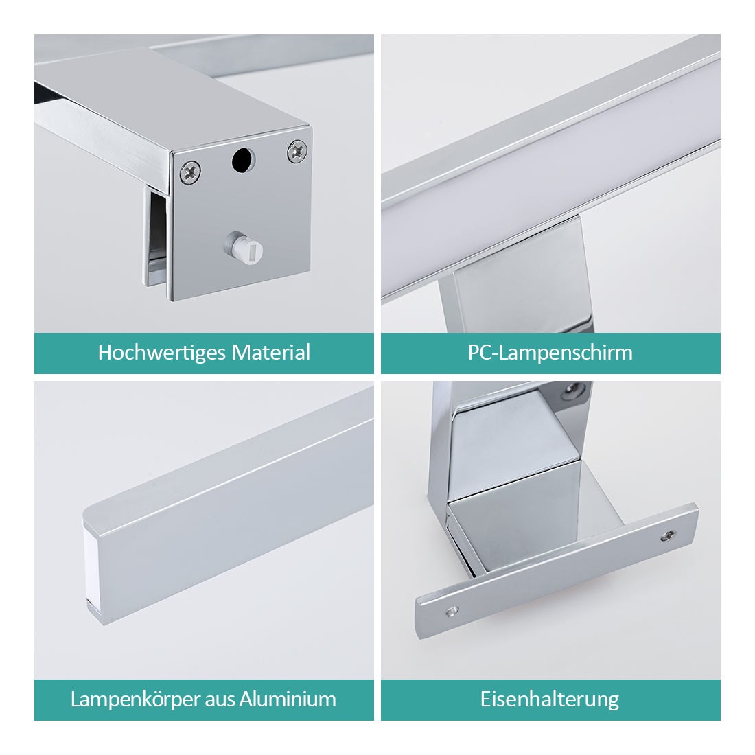 EMKE LED-spiegellamp, 40 cm spiegellamp voor badkamer, IP44, kastlamp, chroom, koelwit licht 6000K